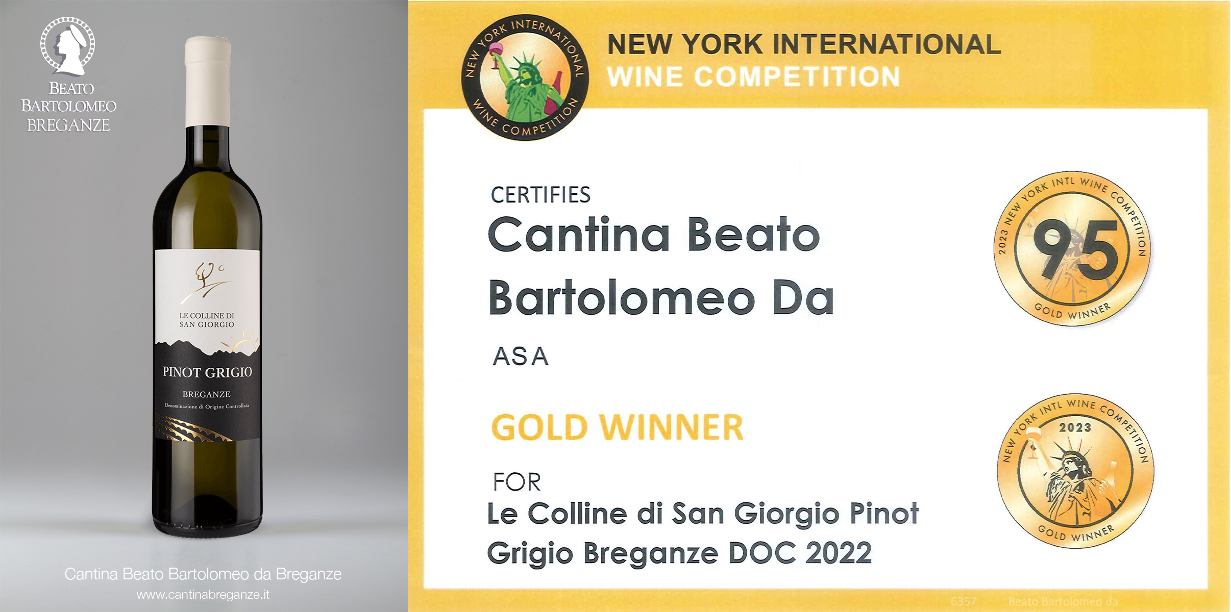 Le Colline di San Giorgio Pinot Grigio Breganze DOC 2022 New York International Wine Competition