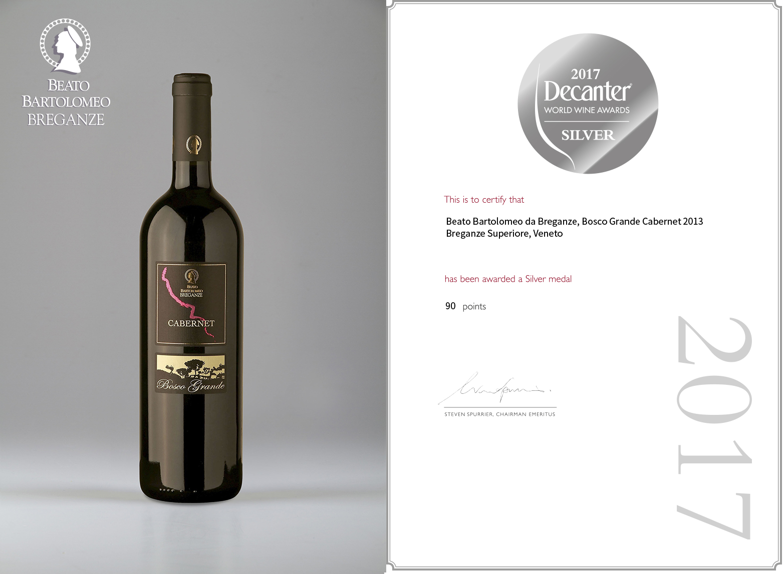Cabernet Breganze Doc Riserva “Bosco Grande” Decanter World Wine Awards 2017