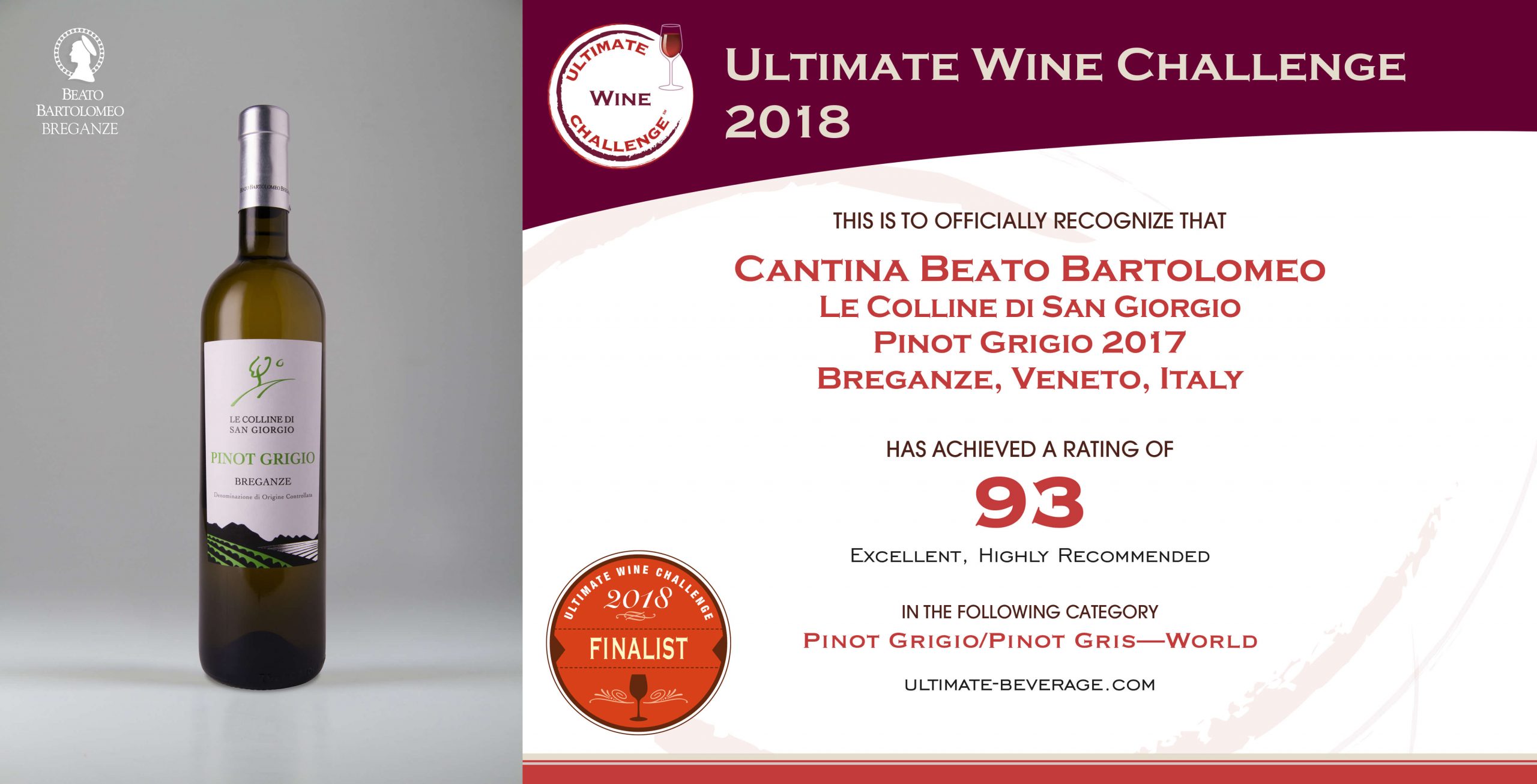 Pinot Grigio Breganze DOC “Le Colline di San Giorgio” Ultimate Wine Challenge 2018