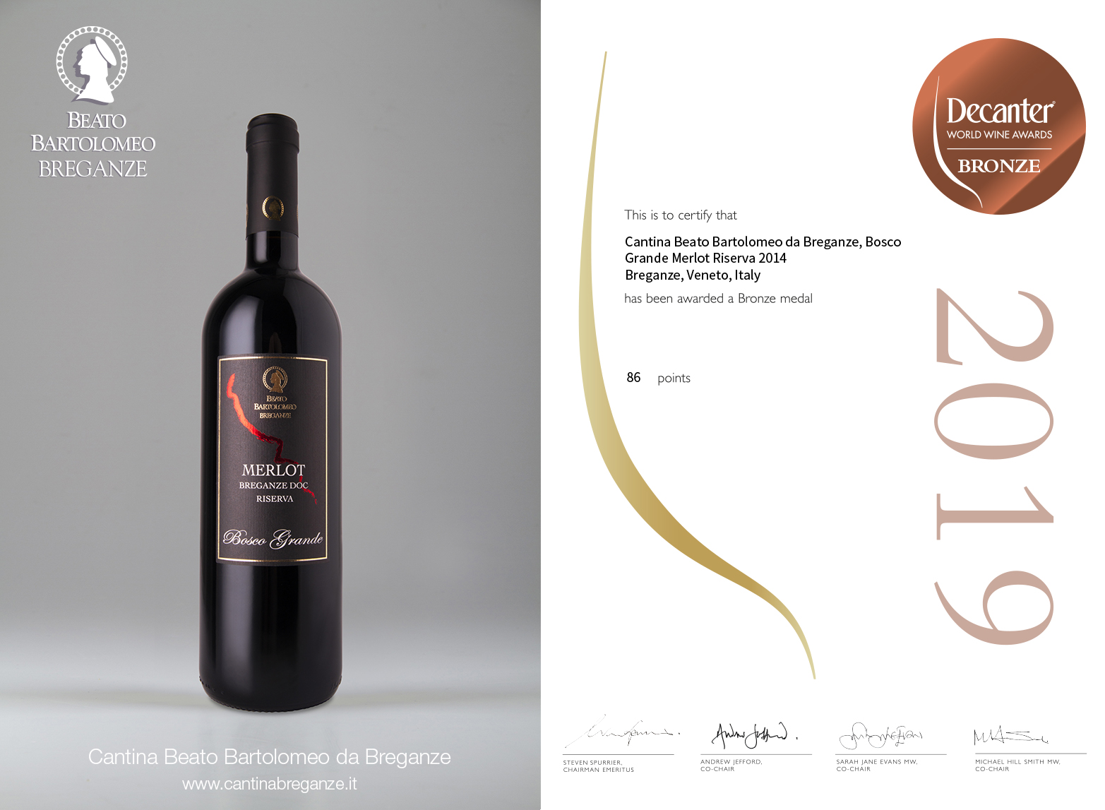 Merlot Breganze Doc Riserva “Bosco Grande” Decanter World Wine Awards 2019