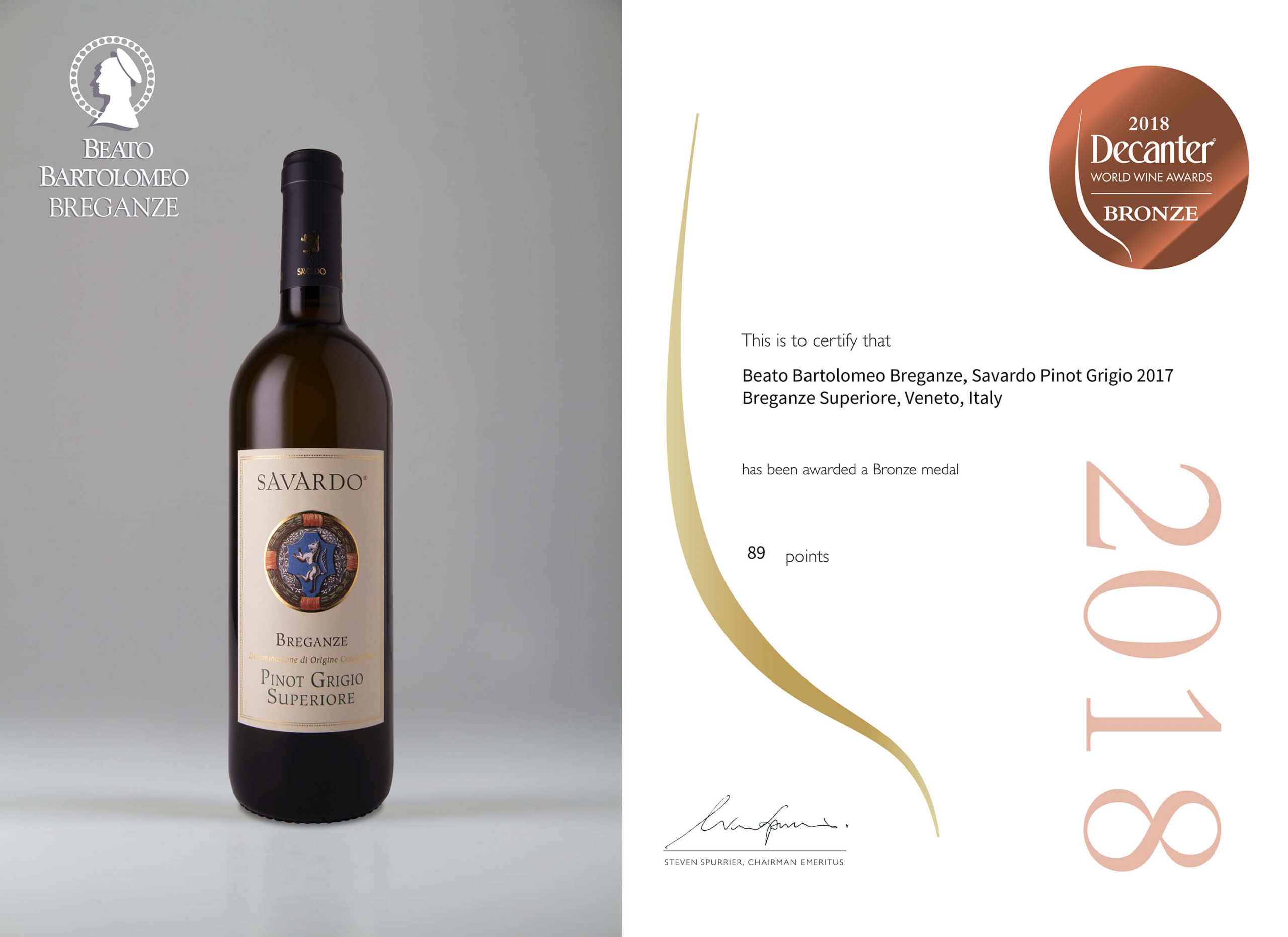 Pinot Grigio Breganze DOC Superiore “Savardo” Decanter World Wine Awards 2018