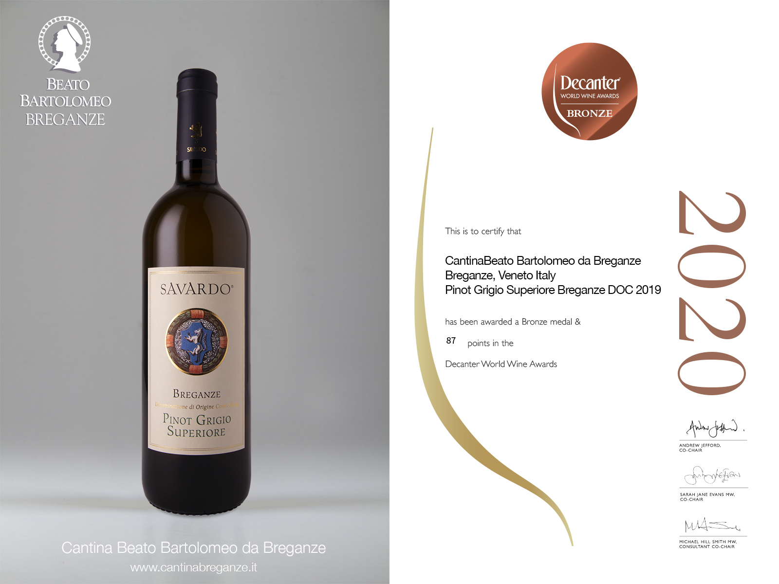 Pinot Grigio Breganze DOC Superiore “Savardo” Decanter World Wine Awards 2020