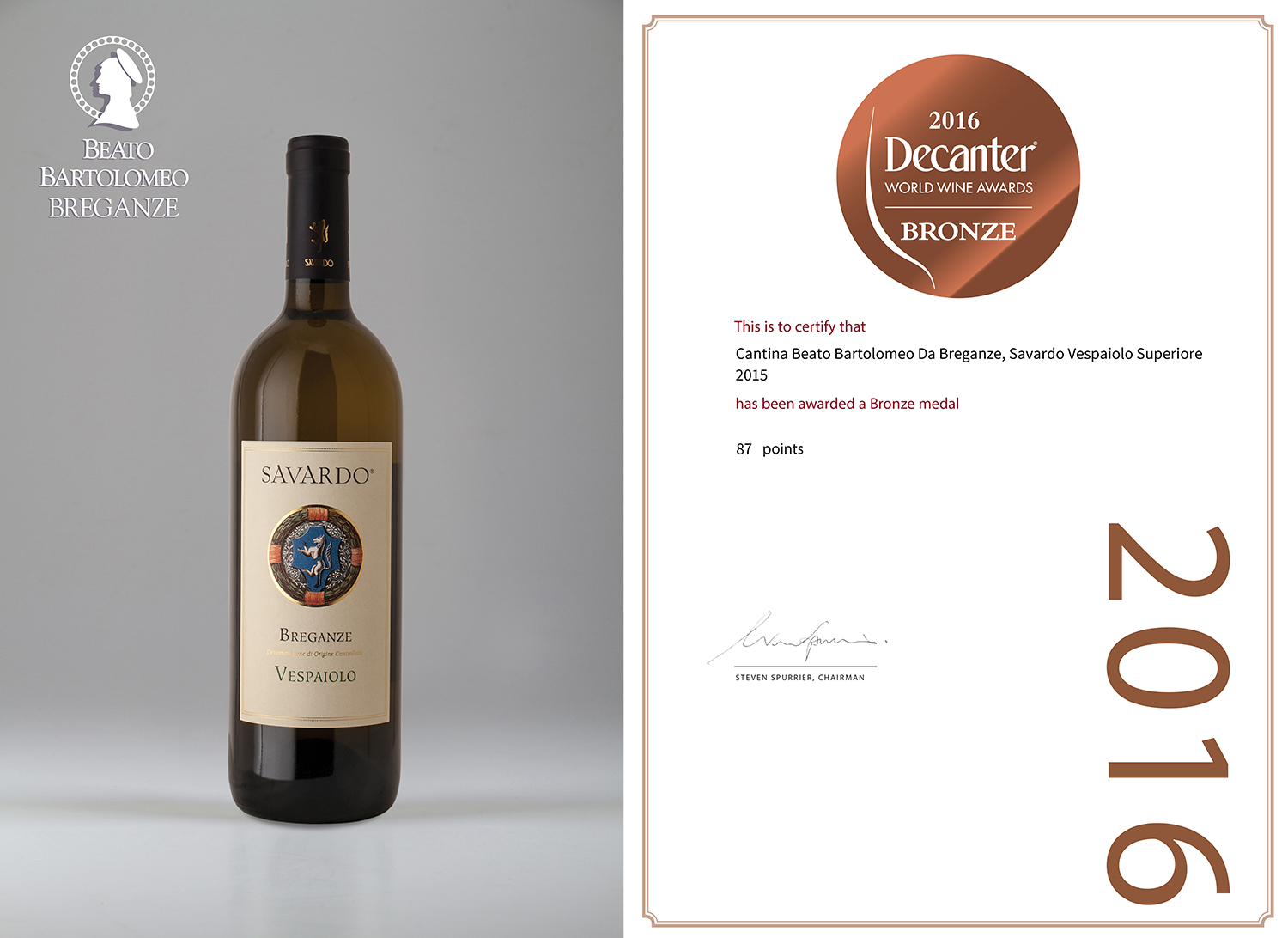 Vespaiolo Breganze DOC Superiore “Savardo” Decanter World Wine Awards 2016