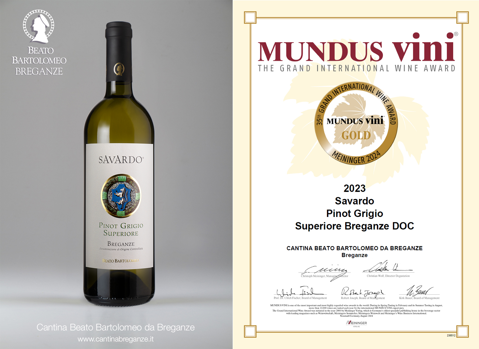 Savardo Pinot Grigio Superiore Breganze DOC – Mundus Vini Gold 2024